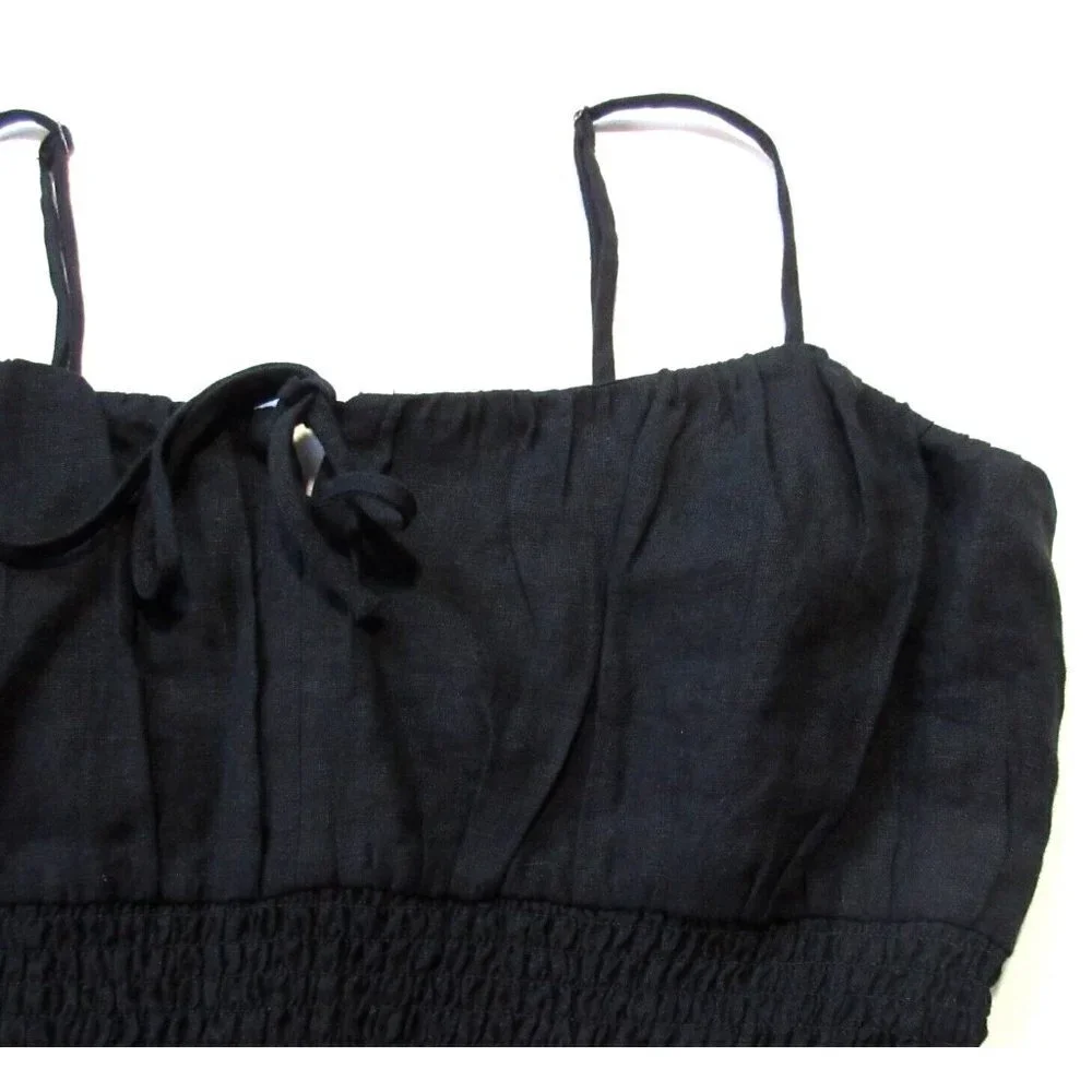 NWT J.Crew Smocked Linen in Black Tank Dress 14T